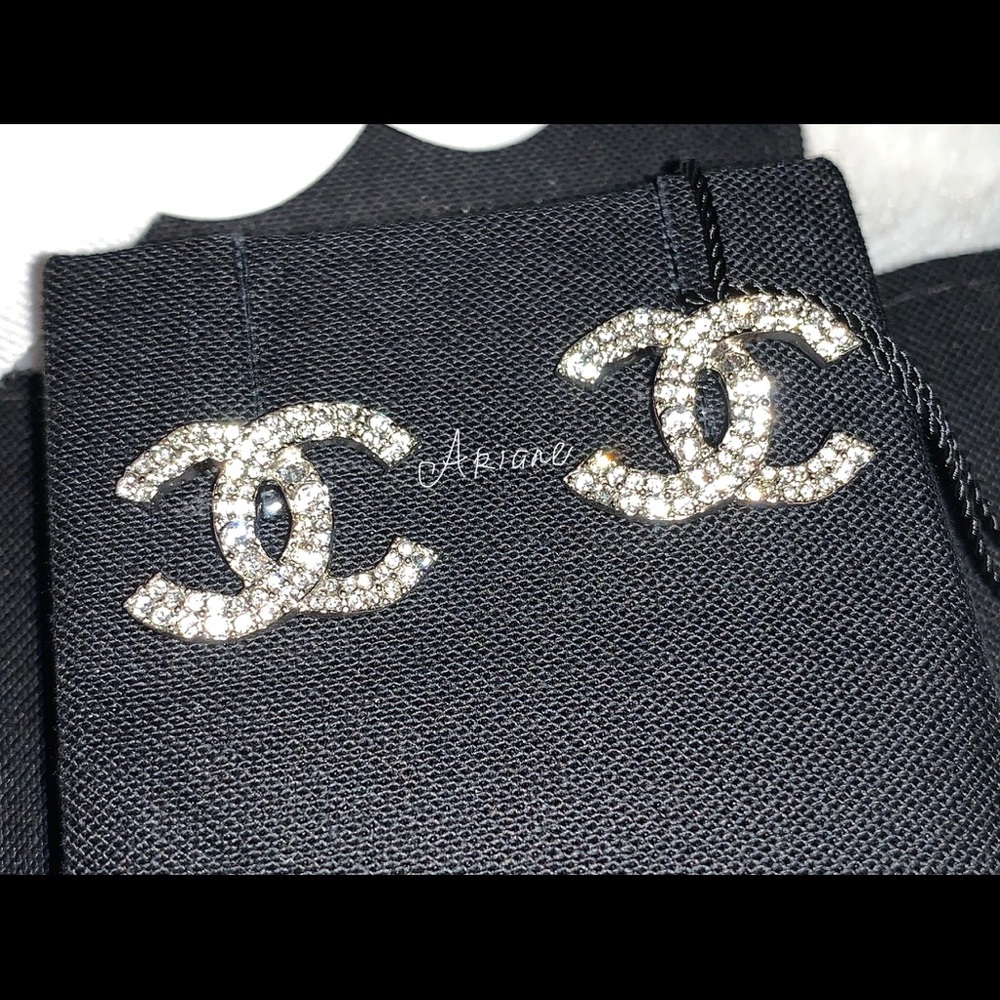 Chanel CC earrings silver with crystals